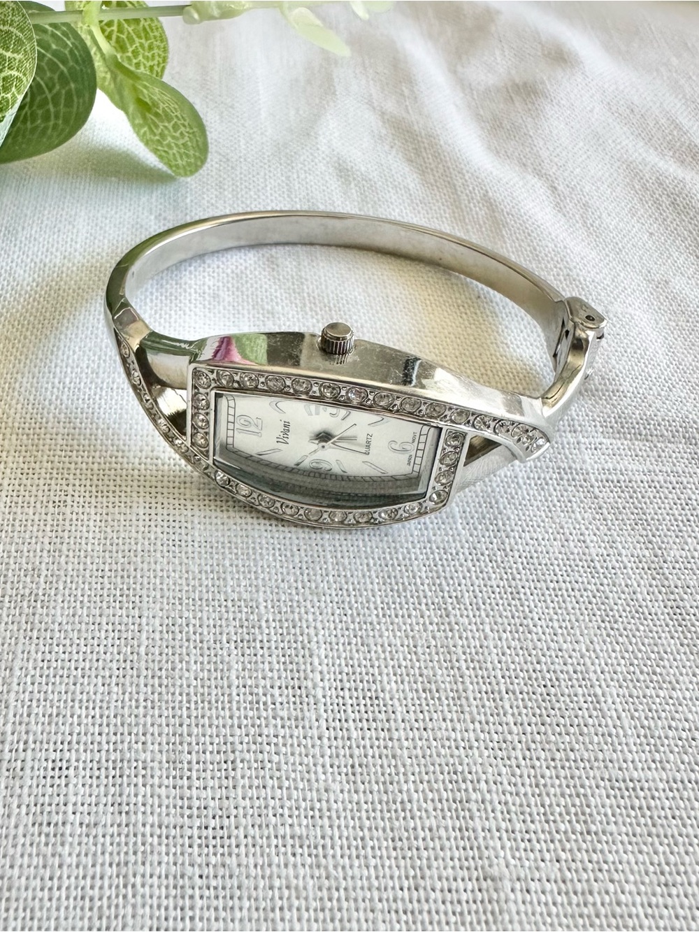 Silver Crystal-Accent Women's Bangle Watch